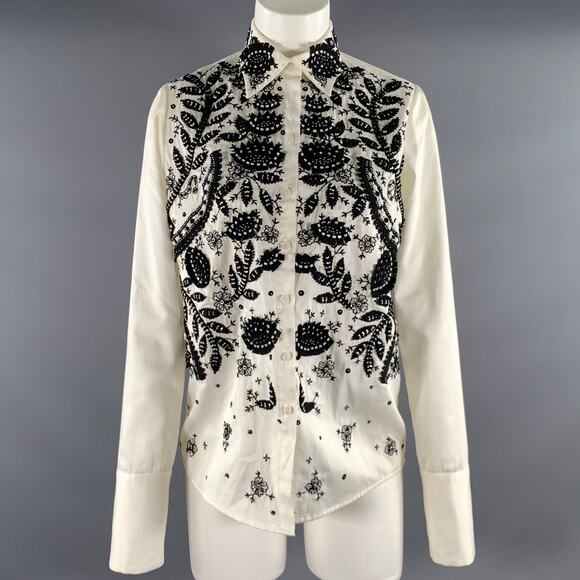 BACCA DA SILVA Tops - BACCA DA SILVA Size S White Black Embroidered Shirt